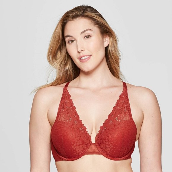 Auden High Apex Push-Up Bra Lace Orange Berry - Picture 1 of 5